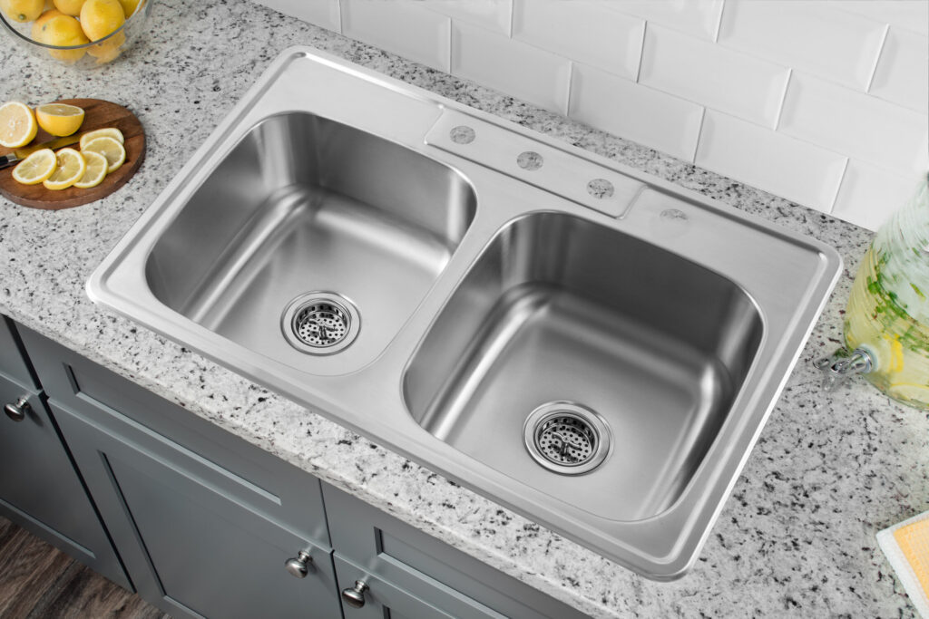 25 in double bowl kitchen sink