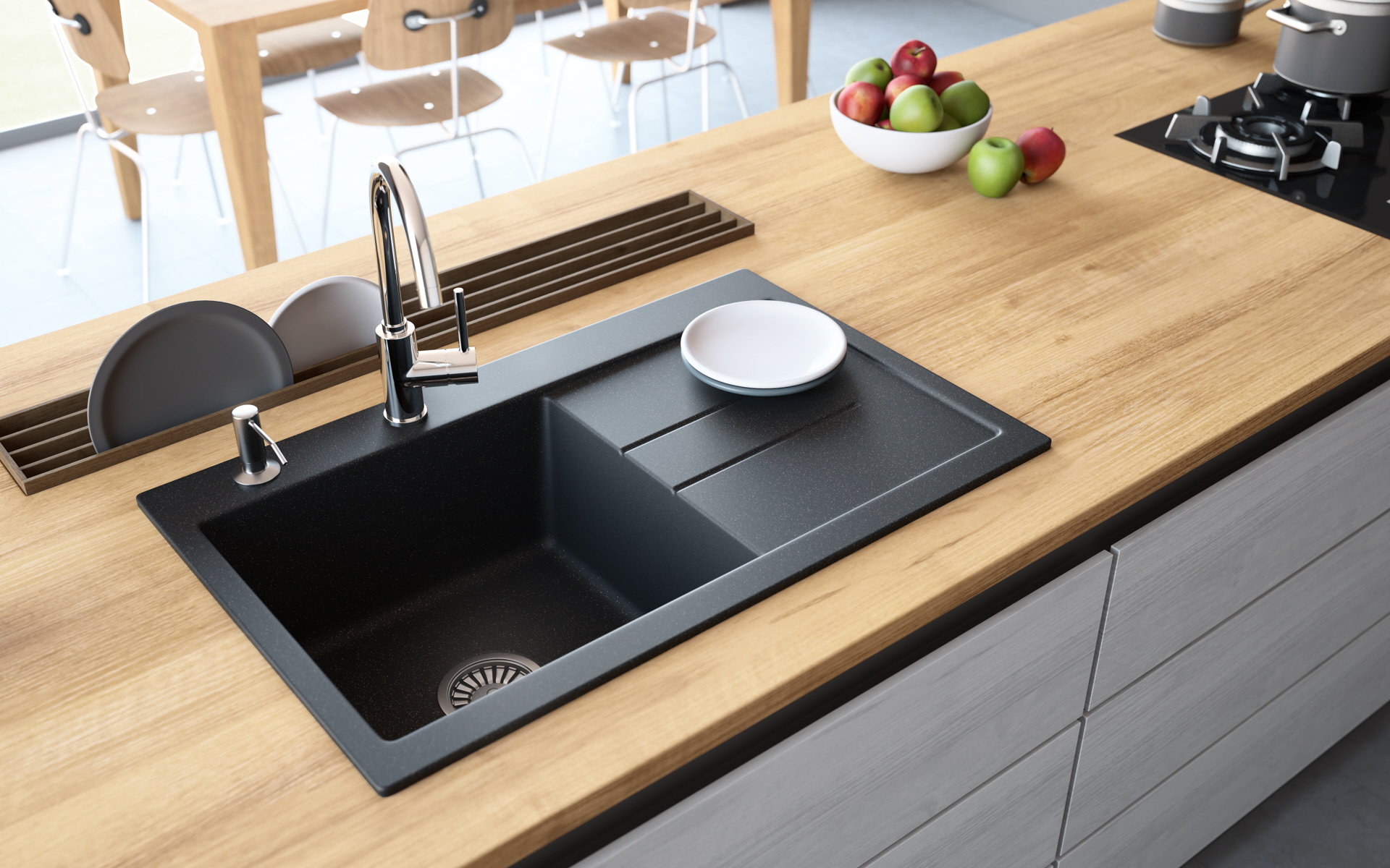 black 60/40 kitchen sink